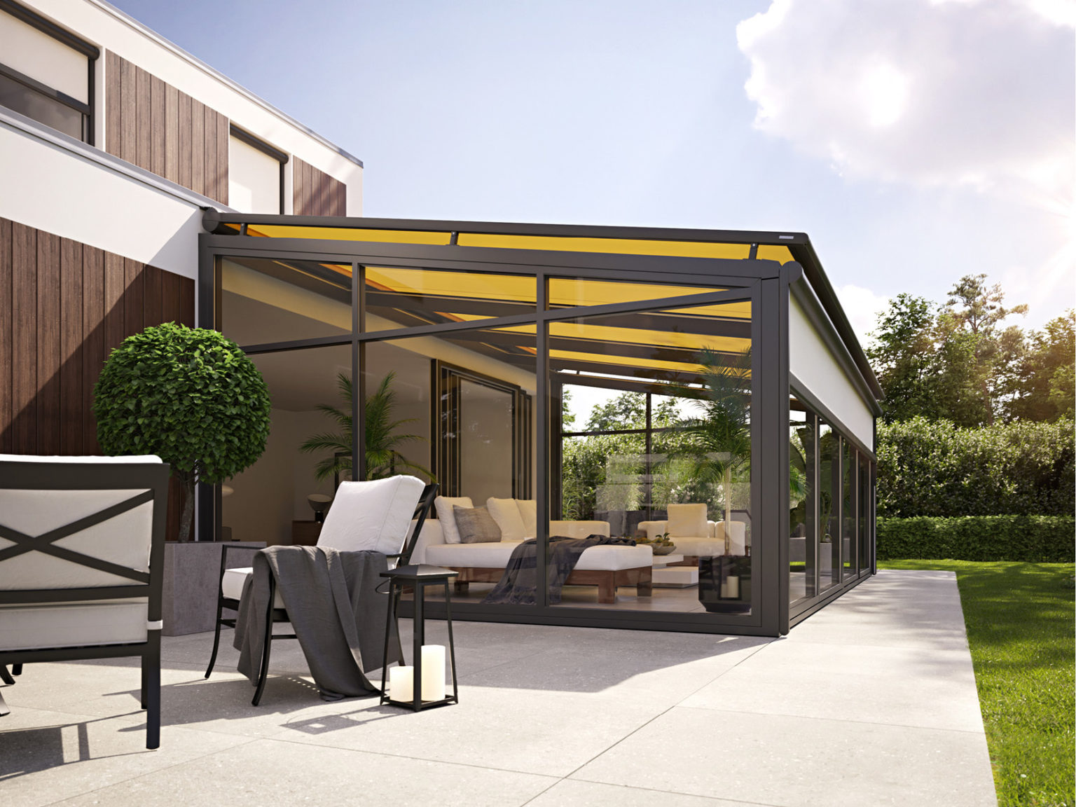 Wintergarten mit Aufglasmarkise