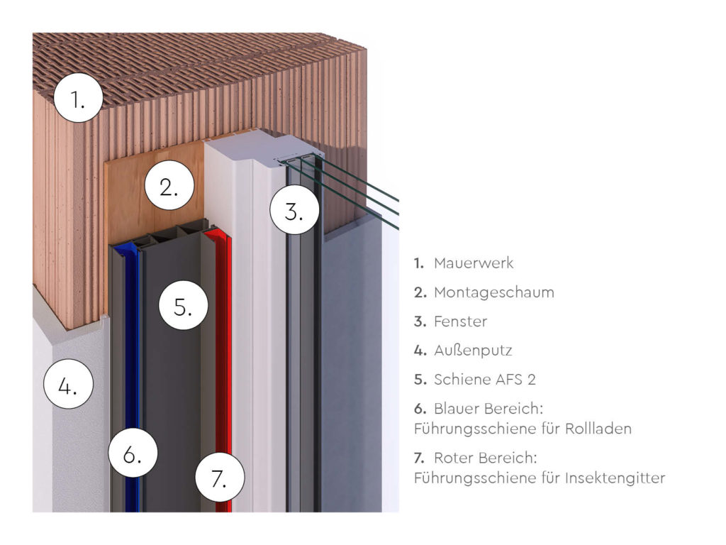 Rollladen-Führungsschiene AFS2 mit Insektenschutz