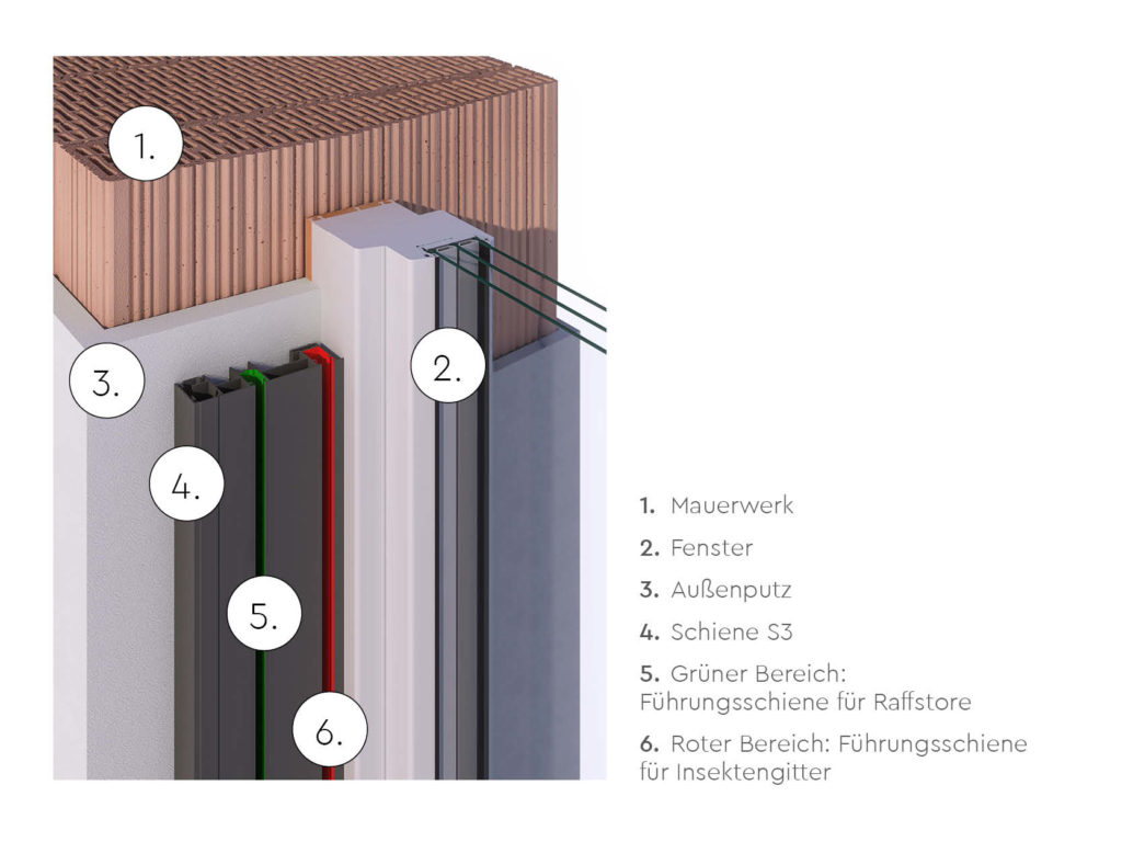 Raffstore-Führungsschiene S3 mit Insektenschutz