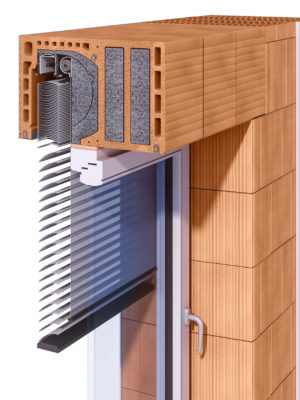 50er Ziegel-Rollladenkasten mit Raffstore