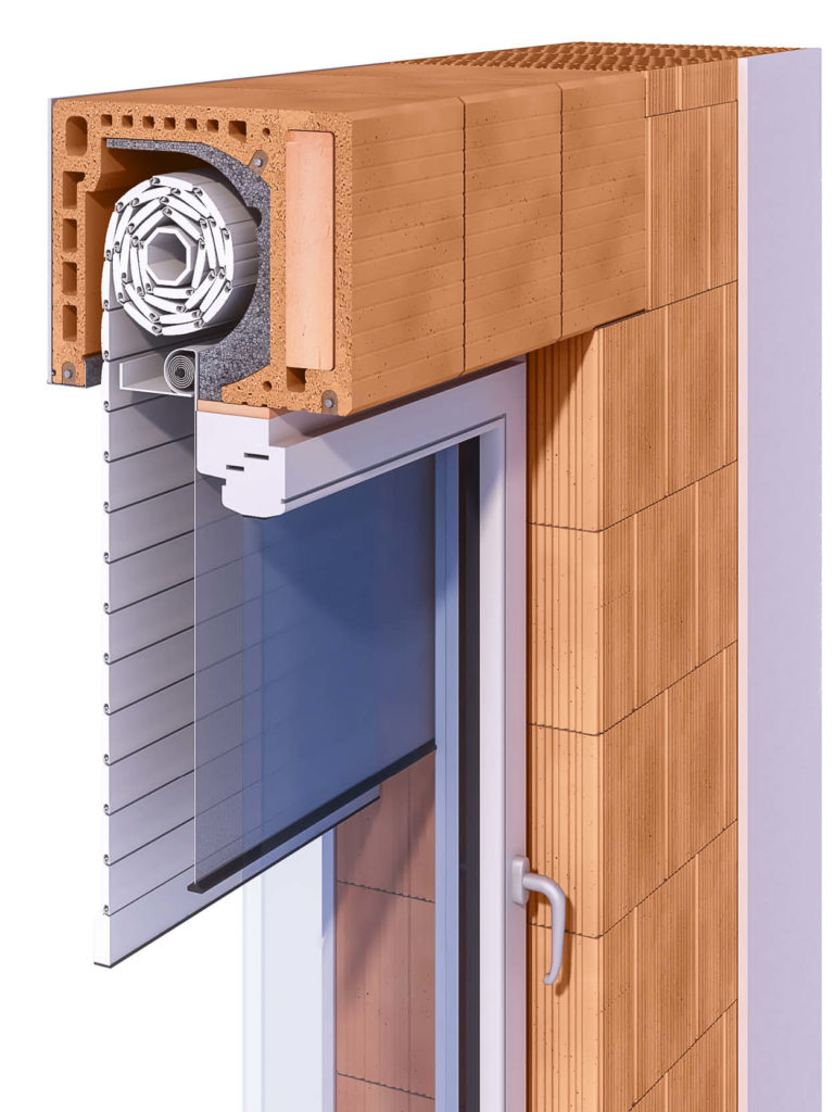 38er Ziegel-Rollladenkasten mit Raffstore